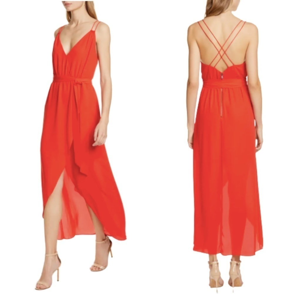 NWT Alice + Olivia Susana Multi-Strap Faux Wrap High Low Dress in Cherry Red 6